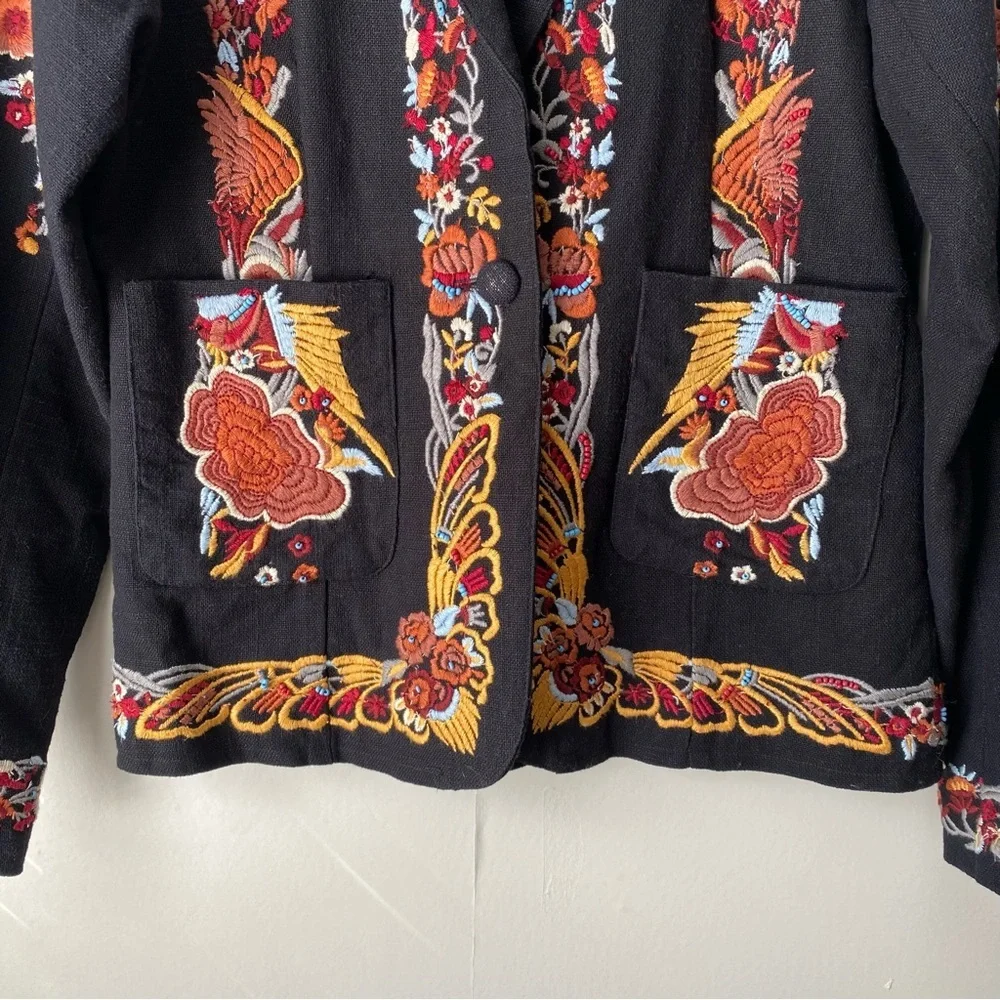 Anthropologie Maeve Embroidered Ellen Blazer Jacket Beaded Floral Print 4 - Picture 5 of 9